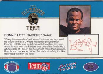 1991 Action Packed All-Madden #26 Ronnie Lott Back