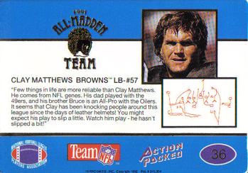 1991 Action Packed All-Madden #36 Clay Matthews Back