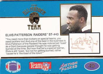 1991 Action Packed All-Madden #49 Elvis Patterson Back