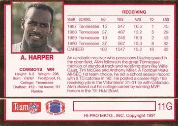 1991 Action Packed Rookie/Update - 24K Gold #11G Alvin Harper Back