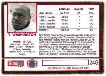 1991 Action Packed Rookie/Update - 24K Gold #24G Ted Washington Back