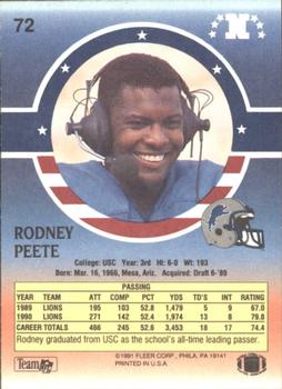 1991 Fleer Stars 'n Stripes #72 Rodney Peete Back