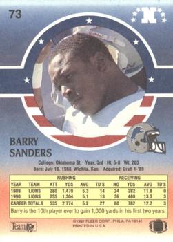 1991 Fleer Stars 'n Stripes #73 Barry Sanders Back