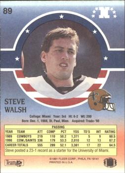 1991 Fleer Stars 'n Stripes #89 Steve Walsh Back