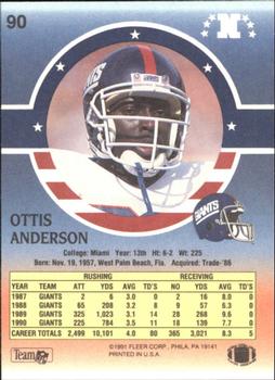 1991 Fleer Stars 'n Stripes #90 Ottis Anderson Back
