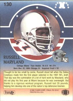 1991 Fleer Stars 'n Stripes #130 Russell Maryland Back
