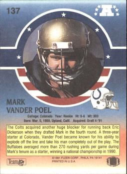 1991 Fleer Stars 'n Stripes #137 Mark Vander Poel Back