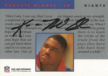 1991 Pro Line Portraits - Autographs #NNO Kanavis McGhee Back