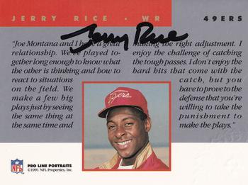 1991 Pro Line Portraits - Autographs #NNO Jerry Rice Back