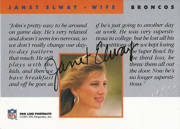1991 Pro Line Portraits - Spirit Wives Autographs #NNO Janet Elway Back