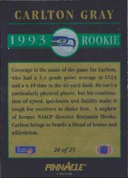 1993 Pinnacle - Rookies #20 Carlton Gray Back