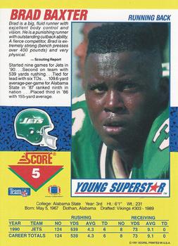 1991 Score - Young Superstars #5 Brad Baxter Back