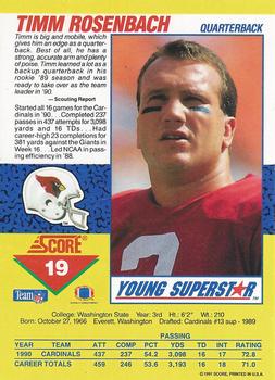 1991 Score - Young Superstars #19 Timm Rosenbach Back