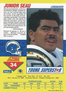 1991 Score - Young Superstars #34 Junior Seau Back