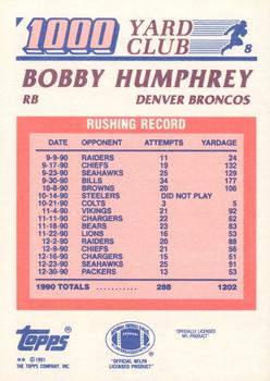 1991 Topps - 1000 Yard Club #8 Bobby Humphrey Back