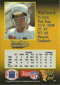 1991 Wild Card - 10 Stripe #36 Tom Tupa Back