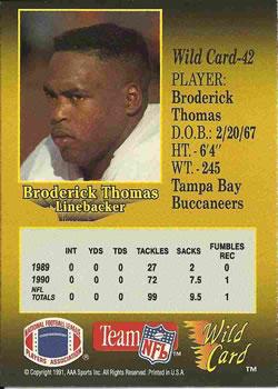 1991 Wild Card - 10 Stripe #42 Broderick Thomas Back