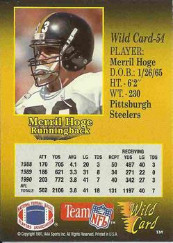 1991 Wild Card - 10 Stripe #54 Merril Hoge Back