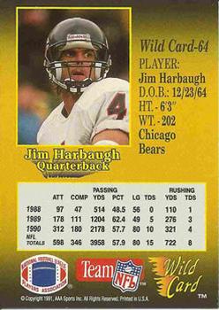 1991 Wild Card - 10 Stripe #64 Jim Harbaugh Back