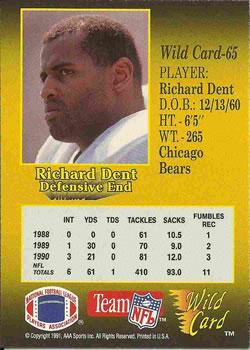 1991 Wild Card - 10 Stripe #65 Richard Dent Back