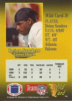 1991 Wild Card - 10 Stripe #70 Deion Sanders Back