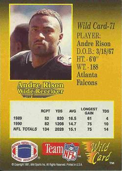1991 Wild Card - 10 Stripe #71 Andre Rison Back