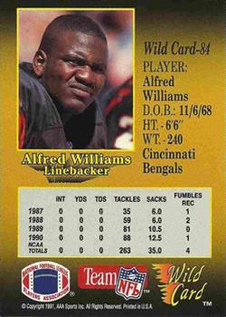 1991 Wild Card - 10 Stripe #84 Alfred Williams Back
