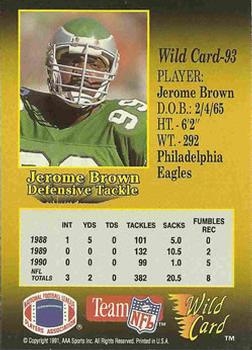 1991 Wild Card - 10 Stripe #93 Jerome Brown Back