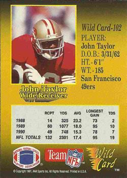 1991 Wild Card - 10 Stripe #102 John Taylor Back