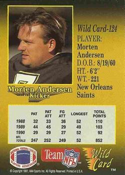 1991 Wild Card - 10 Stripe #124 Morten Andersen Back
