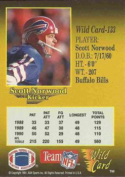 1991 Wild Card - 10 Stripe #133 Scott Norwood Back