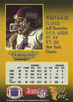 1991 Wild Card - 10 Stripe #141 Jeff Hostetler Back