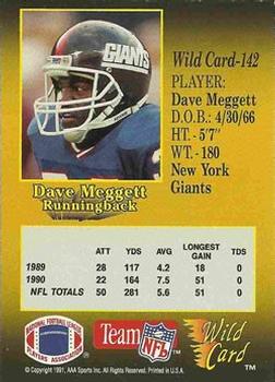 1991 Wild Card - 10 Stripe #142 Dave Meggett Back