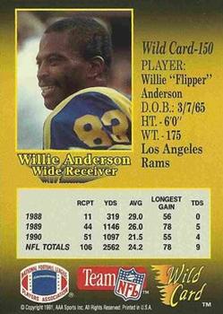 1991 Wild Card - 10 Stripe #150 Willie Anderson Back