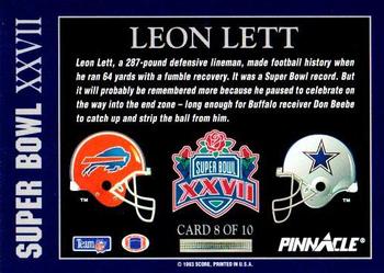1993 Pinnacle - Super Bowl XXVII #8 Leon Lett Back