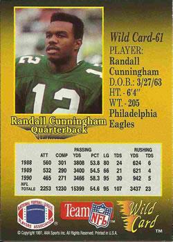 1991 Wild Card - 100 Stripe #61 Randall Cunningham Back