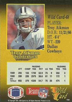 1991 Wild Card - 100 Stripe #68 Troy Aikman Back