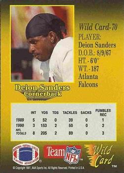 1991 Wild Card - 100 Stripe #70 Deion Sanders Back