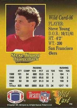 1991 Wild Card - 100 Stripe #86 Steve Young Back