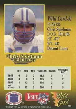 1991 Wild Card - 100 Stripe #91 Chris Spielman Back