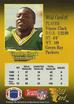 1991 Wild Card - 100 Stripe #97 Vinnie Clark Back