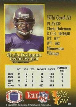 1991 Wild Card - 100 Stripe #111 Chris Doleman Back