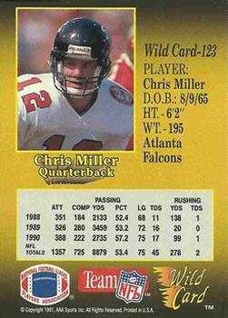 1991 Wild Card - 100 Stripe #123 Chris Miller Back
