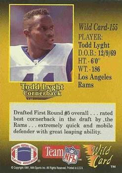 1991 Wild Card - 100 Stripe #155 Todd Lyght Back