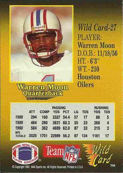 1991 Wild Card - 1000 Stripe #27 Warren Moon Back