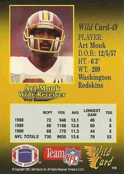 1991 Wild Card - 1000 Stripe #49 Art Monk Back