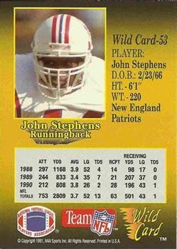 1991 Wild Card - 1000 Stripe #53 John Stephens Back