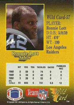 1991 Wild Card - 1000 Stripe #57 Ronnie Lott Back