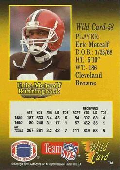 1991 Wild Card - 1000 Stripe #58 Eric Metcalf Back