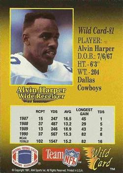 1991 Wild Card - 1000 Stripe #81 Alvin Harper Back